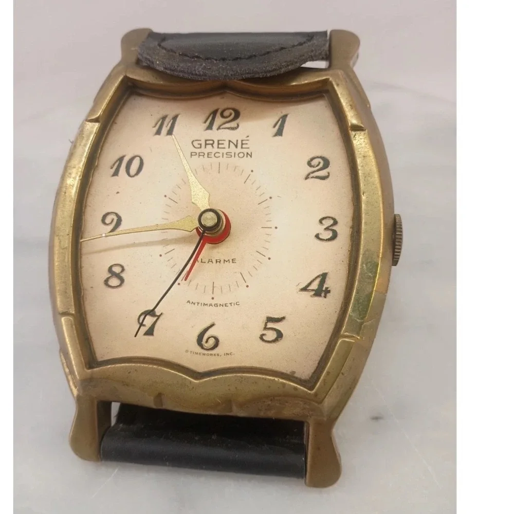 Vintage Grene' Precision Timeworks Wristwatch Desk Table Alarm Clock